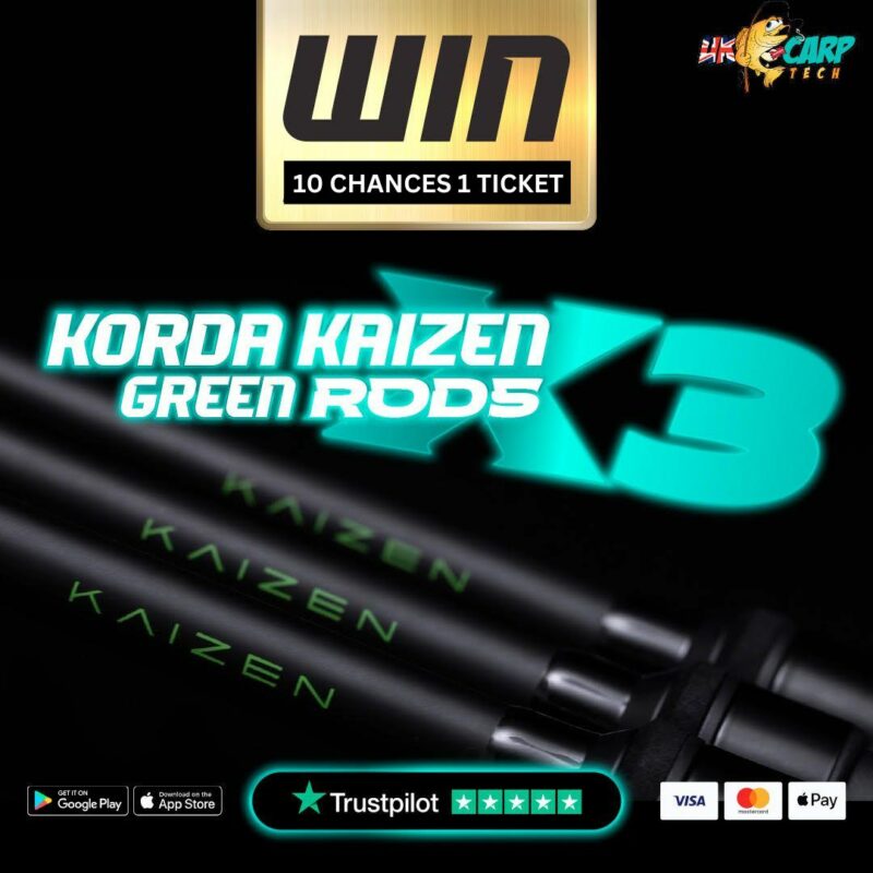 10 CHANCES TO WIN 3 X KORDA KAIZEN GREEN RODS