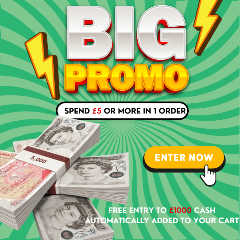 SPEND £5 OR MORE ON ANY COMP FOR FREE £1000 CASH ENTRY!
