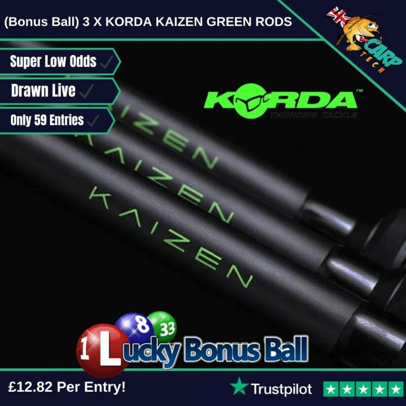 (LOTTERY BONUS BALL) 3 X KORDA KAIZEN GREEN RODS 12FT 3.5LB