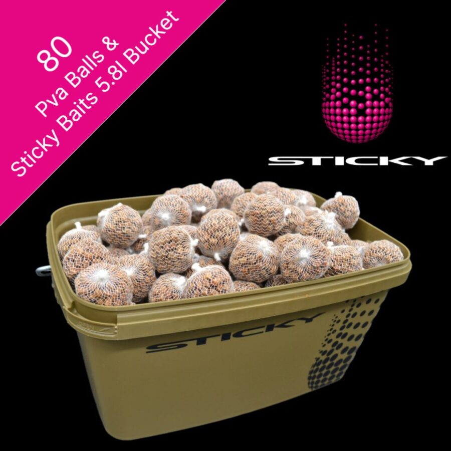 WIN 80 STICKY BAITS PRE TIED PVA BALLS + 5.8L BUCKET (9 MORE AS INSTANT