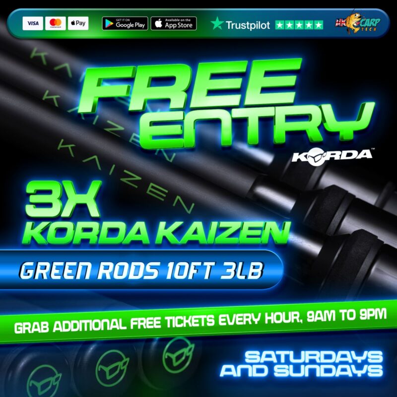 FREE COMPETITION WIN 3 X KORDA KAIZEN GREEN RODS (10FT 3LB)