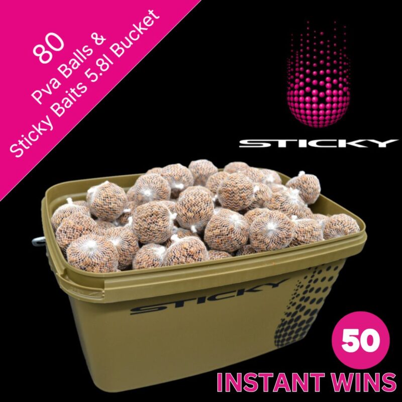 50 CHANCES TO WIN 80 STICKY BAITS PRE TIED PVA BALLS + 5.8L BUCKET