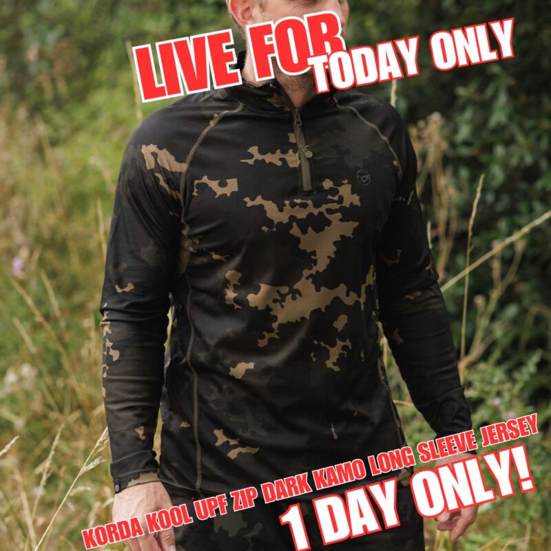 TODAY ONLY Korda Kool UPF Zip Dark Kamo Long Sleeve Jersey (AUTO DRAW)