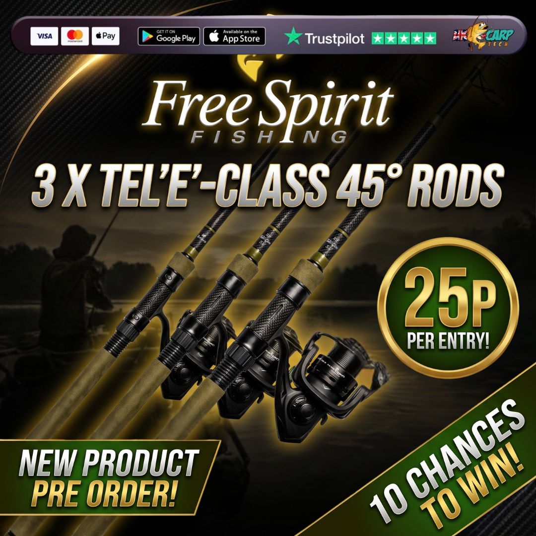 10 CHANCES TO WIN 3 x Free Spirit TelE-Class 45* 1K Rod Olive Green Duplon WITH END DRAW
