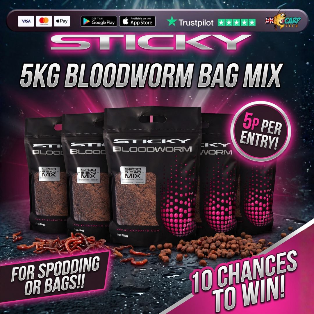 10 CHANCES TO WIN 5KG BLOODWORM SPOD & BAG MIX WITH END DRAW