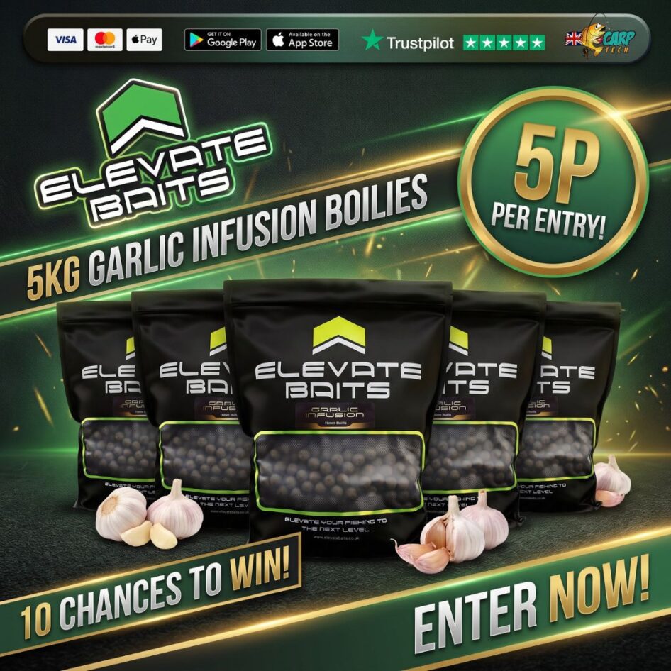 10 CHANCES TO WIN 5KG ELEVATE GARLIC BOILIES WITH END DRAW