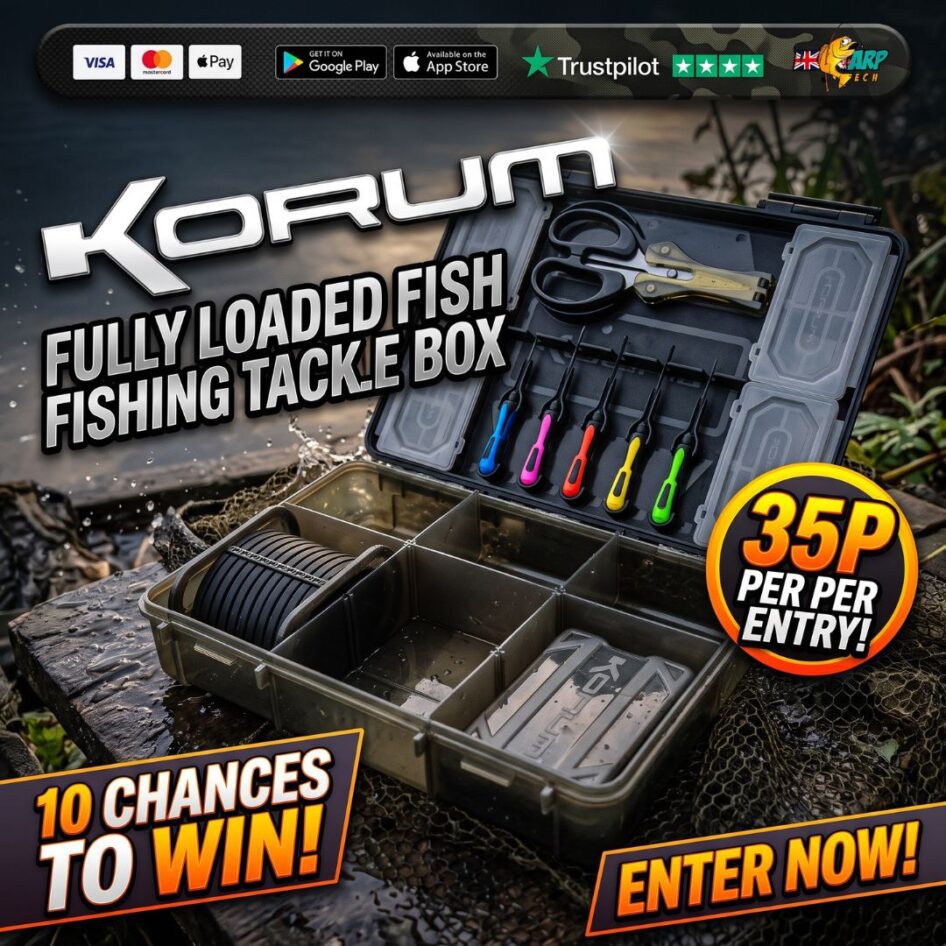 10 Chances To Win Korum Fully Loaded Fishing Tackle Box WITH END DRAW