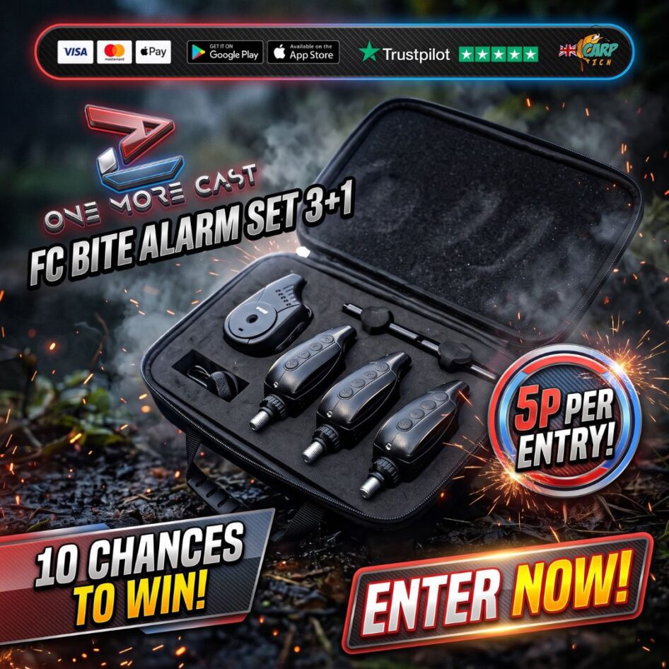 10 Chances To Win OMC FC Bite Alarm Set 3+1 Inc EVA Case With End Draw